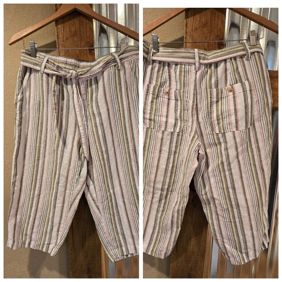 Cropped striped pants PL Liz Claiborne linen blend - Picture 1 of 5